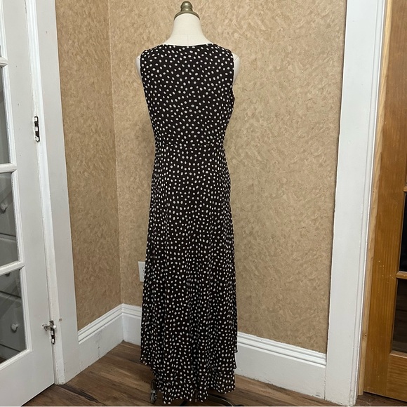 VTG Y2K 2000s Brown & White Polka Dot Mesh Layer Chiffon Sleeveless Maxi Dress - Picture 5 of 10